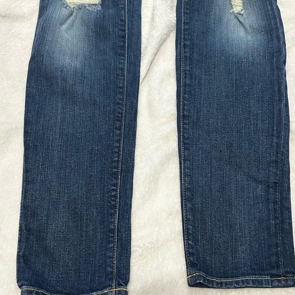 7 For All Mankind Dark Blue Distressed Straight Leg Jeans - Picture 4 of 5
